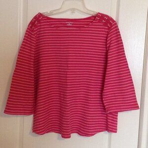 Studio Works Women's Size XL Pink Stripped Top 3/4 Sleeves Cotton